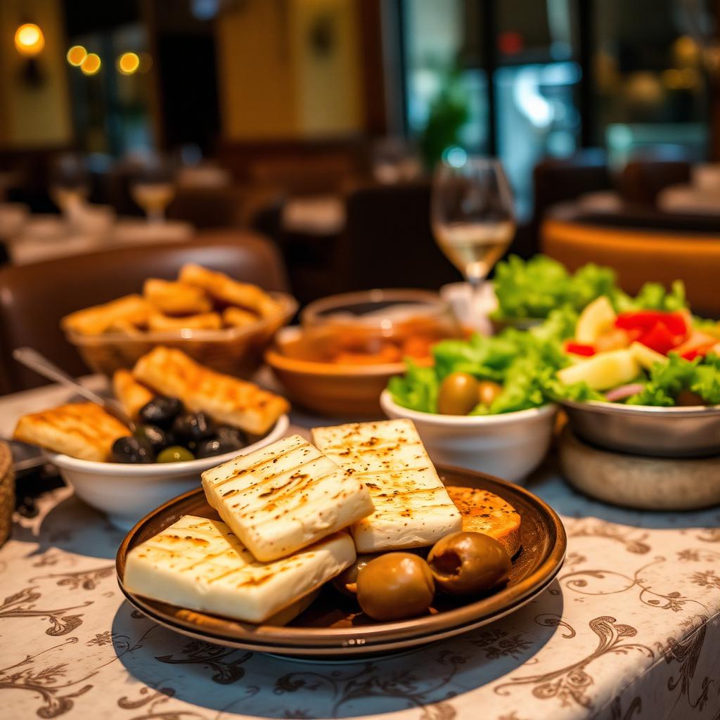 Traditional Cypriot meze with grilled halloumi
