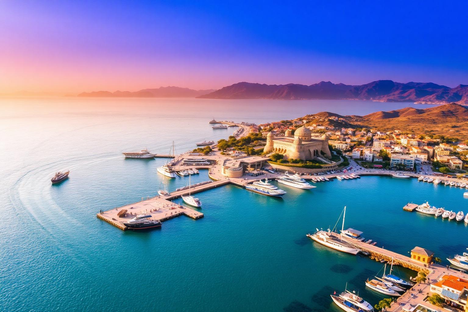 Kyrenia harbour in North Cyprus at golden hour