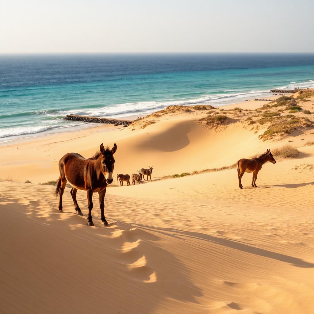 Wild donkeys on the golden dunes of the Karpaz peninsula